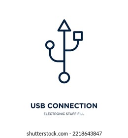 icono de conexión usb de la colección de relleno de material electrónico. Conexión usb lineal delgada, usb, icono de contorno de red aislado en fondo blanco. Signo de conexión usb de vector de línea, símbolo para web y 
