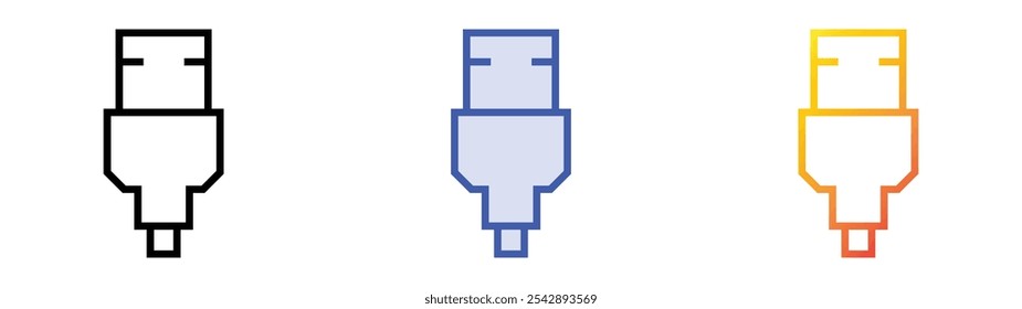 Icono de conexión USB. Lineal, relleno azul y diseño de estilo degradado aislado sobre fondo blanco