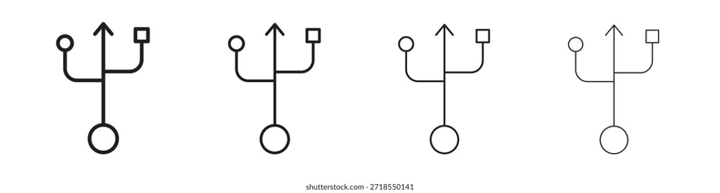 USB-Anschluss-Symbole, Satz von linearen Symbolen. Schwarze lineare Palmensymbole