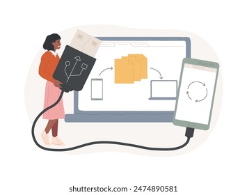 USB connection isolated concept vector illustration. Device connection cable, standard USB port, digital communication, data transfer, send files to computer, hard drive vector concept.