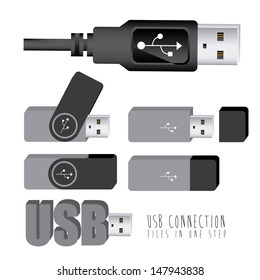 usb connection over white background vector illustration 