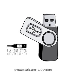 usb connection over white background vector illustration 