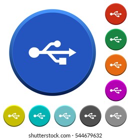 USB connection round color beveled buttons with smooth surfaces and flat white icons