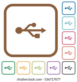 USB connection simple icons in color rounded square frames on white background