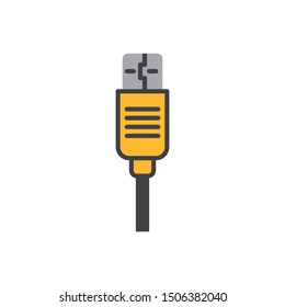 USB connector cable flat icon, vector sign, usb plug colorful pictogram isolated on white. Symbol, logo illustration. Flat style design