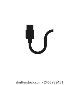 Conector USB con cable curvo. Icono de Vector aislado sobre fondo blanco. 