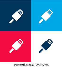 Usb connector four color material and minimal icon logo set in red and blue