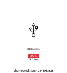 USB Connector Icon. Computer Hardware Isolated On White Background. With Line Style. Device Connection Icon. EPS10 - Vector
