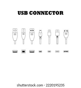 usb connector icon set line art vector