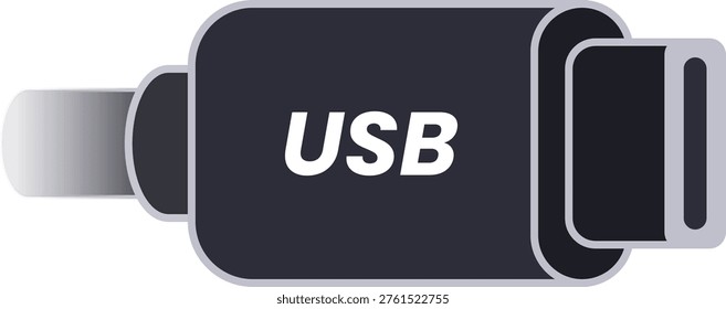 USB connector illustration. Universal serial bus digital charging cable. Electronics accessory. Fast data transfer, connectivity. Smartphone, laptop charger. USB-C port, plug adapter icon, tech gadget