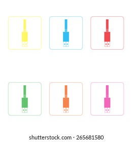 USB connector line  icon set with colorful