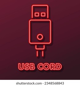 usb cord neon sign, modern glowing banner design, colorful modern design trends on black background. Vector illustration.