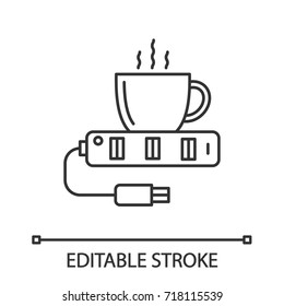 USB cup warmer linear icon. Thin line illustration. Contour symbol. Water heater. Vector isolated outline drawing. Editable stroke