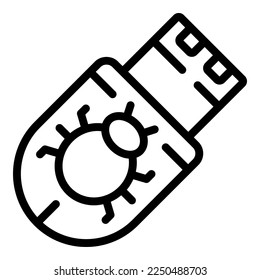 Usb data bug icon outline vector.Cyber crime. Internet mail