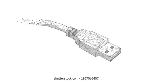 USB data cable .Technological concept .Computer wire.Polygonal lines and points.Vector illustration .