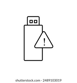 icono de línea de problemas de datos usb. Flash USB con signo de exclamación ilustración lineal sobre fondo blanco..eps