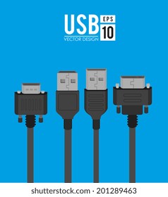 USB design over blue background, vector illustration
