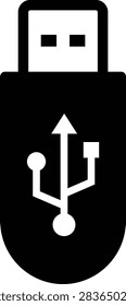 USB Device Icon Black Vector Universal Serial Bus Data Storage Computer Technology Connection Electronics Transfer Hardware Digital Port Cable Symbol Minimal Graphic Design