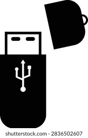 USB Device Icon Black Vector Universal Serial Bus Data Storage Computer Technology Connection Electronics Transfer Hardware Digital Port Cable Symbol Minimal Graphic Design
