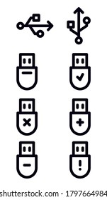 USB device icon set. Isolated vector