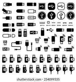 Usb devices big vector icons set