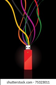 USB Disk with data transfer concept - vector illustration