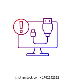 USB does not work gradient linear vector icon. Cable connection. Desktop computer problem. Software error symptom. Thin line color symbols. Modern style pictogram. Vector isolated outline drawing