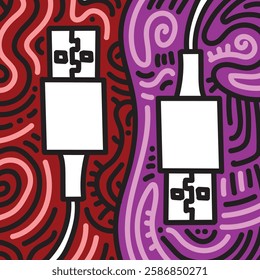 USB and doodle around. Simple illustration. Hand drawn doodle for sticker, postcard, wallpaper, mural, fabric, prints, wall decor, clothing, etc
