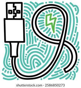 USB and doodle around. Simple illustration. Hand drawn doodle for sticker, postcard, wallpaper, mural, fabric, prints, wall decor, clothing, etc
