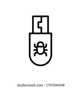 Icono de ciberataque de la unidad USB. Línea simple, contorno de elementos vectoriales de iconos de hacks para ui y ux, sitio web o aplicación móvil