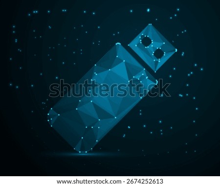 USB Drive design with low poly style. Neon Light USB jack design. Low Poly Flash Drive Jack, Minimalist USB Storage with Optimized Geometry for Games, 3D Models, and Digital Art
