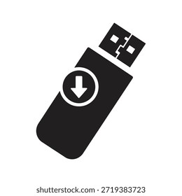 Descarga de unidad USB Vector Guardar negro sólido icono aislado fondo blanco memoria flash stick símbolo Diseño gráfico ilustración