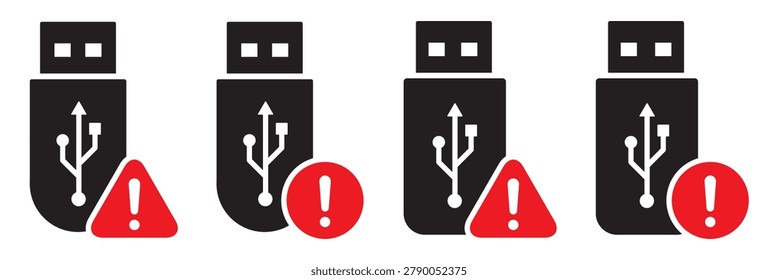 Usb drive error icon. Flashdisk warning icon illustration