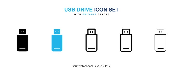 usb drive icon collection in black and blue colors