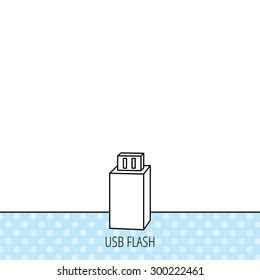 USB drive icon. Flash stick sign. Mobile data storage symbol. Circles seamless pattern. Background with icon. Vector