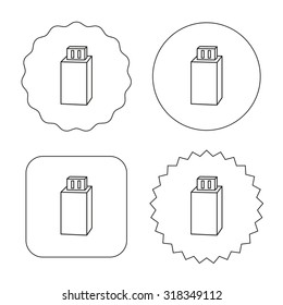 USB drive icon. Flash stick sign. Mobile data storage symbol. Flat circle, star and emblem buttons. Labels design. Vector