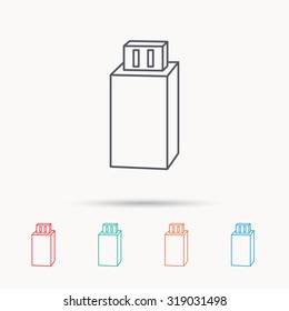 USB drive icon. Flash stick sign. Mobile data storage symbol. Linear icons on white background. Vector