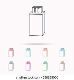 USB drive icon. Flash stick sign. Mobile data storage symbol. Linear icons on white background.