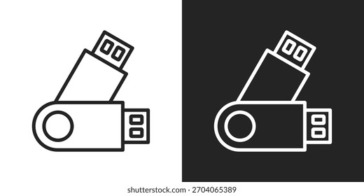 USB-Laufwerkssymbol in Zeilenversion auf schwarz-weißem Hintergrund