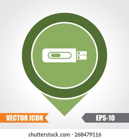 USB Drive Icon On Map Pointer. Eps.-10.