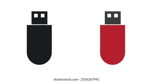 usb drive icon set in black and colored versions.