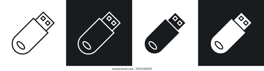 usb drive icon vector collection in black and white.