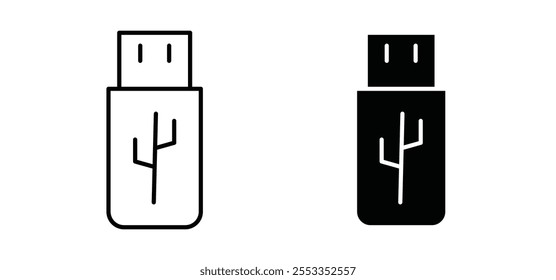 ícones da unidade usb em estilo preto preenchido e contornado