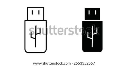 usb drive icons in black filled and outlined style