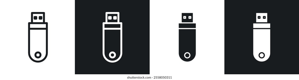 usb drive icons pack in black and white filled and outlined versions.