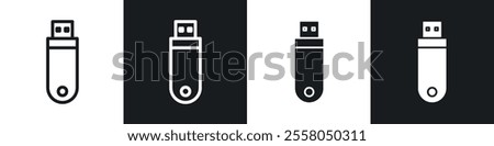 usb drive icons pack in black and white filled and outlined versions.