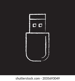 USB drive line Icon design white chalk. Draw a picture on the blackboard.