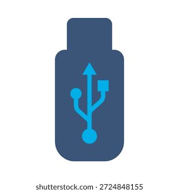 Icono de memoria de unidad USB diseño de Vector plano azul flash stick símbolo tecnología de almacenamiento de datos hardware elemento gráfico signo