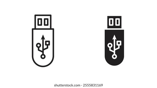 usb drive outlined and solid icon vector collection.