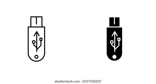 usb drive outlined and solid icon vector collection.